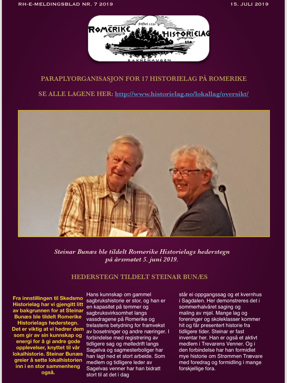 Rom Hist lag forside juli 2019